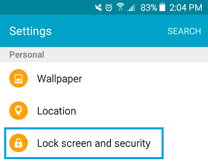 Блокировка экрана и параметр настроек безопасности на телефоне Android