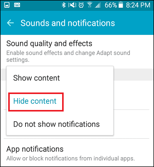 Скрыть контент из уведомлений на экране блокировки на телефоне Android
