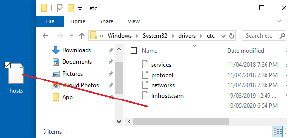 Скопируйте файл Hosts в папку etc
