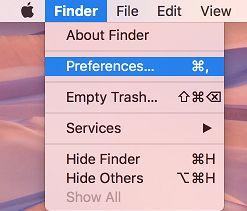 Вкладка настроек Finder на Mac