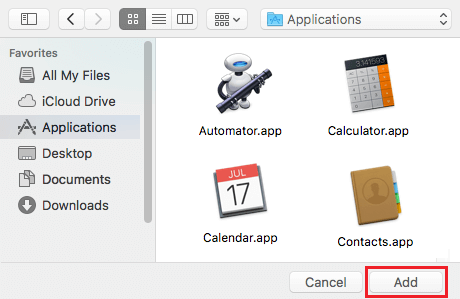 Выберите программу для добавления в список программ автозагрузки на Mac