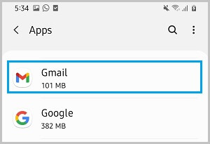 Выберите приложение Gmail на телефоне Android