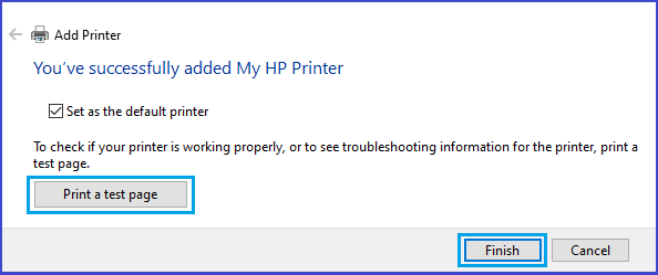 Распечатайте тестовую страницу и завершите настройку принтера