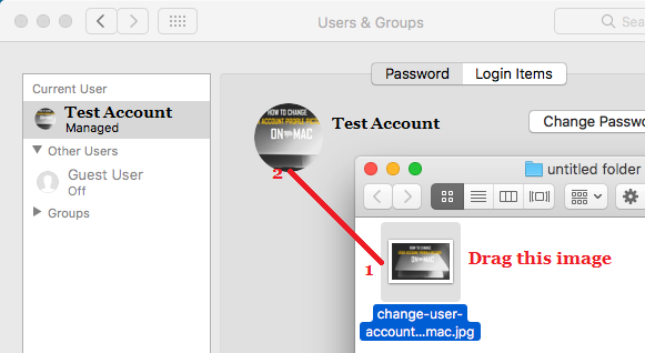 Перетащите изображение с рабочего стола или из папки на Mac как изображение профиля пользователя
