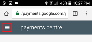 Трехстрочный значок Google Payments Center