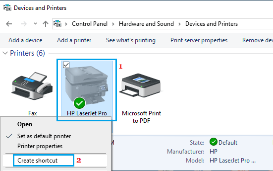 Создать ярлык принтера в Windows