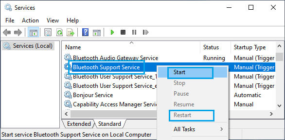 Запустить службу поддержки Bluetooth
