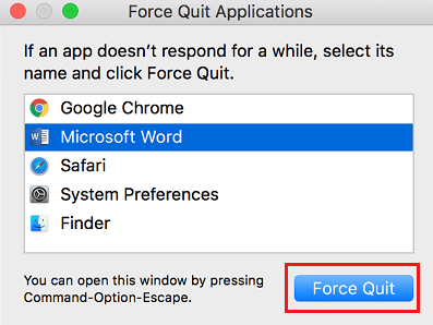 Force Quite Applications Screen на Mac
