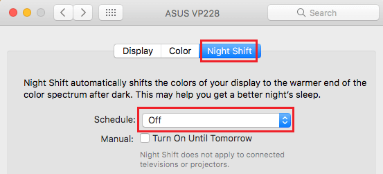 Включите ночную смену в системных настройках на Mac