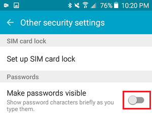 Отключить отображение паролей на телефоне Android