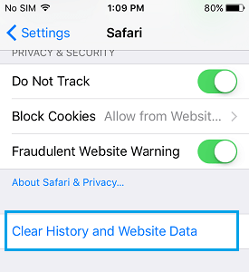 Очистить историю Safari и данные веб-сайтов на iPhone