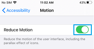 Включить опцию уменьшения движения на iPhone
