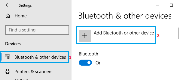 Добавить опцию устройства Bluetooth в Windows 10