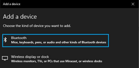 Выберите параметр «Добавить устройство Bluetooth».