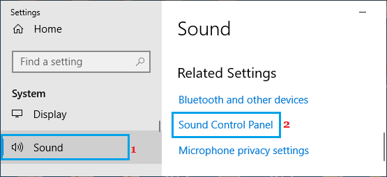 Открыть опцию панели управления звуком в Windows