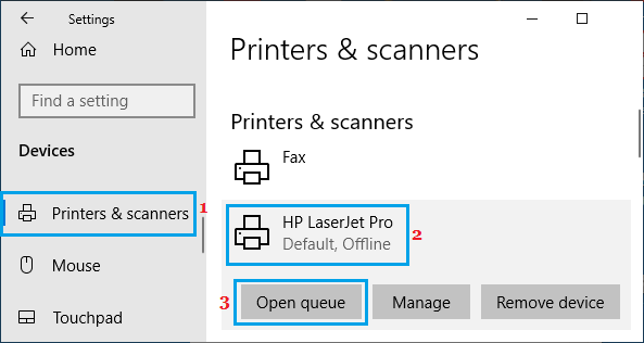 Открыть параметр очереди печати в Windows