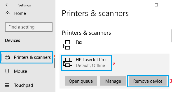 Удалить опцию принтера в Windows