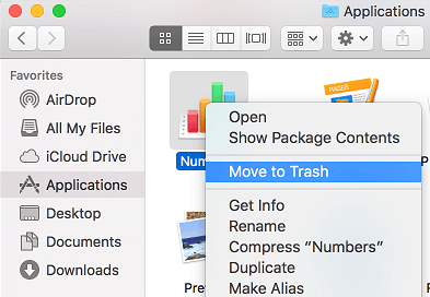 Переместить приложение в корзину на Mac