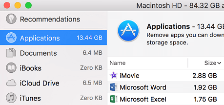 Вкладка приложений на экране Mac Storage Manager