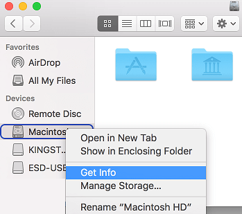 Получить информацию о хранилище в Finder на Mac