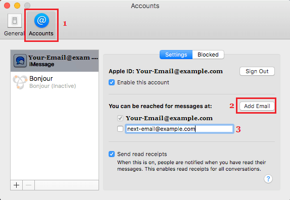 Добавить новый адрес электронной почты в приложение «Сообщения» на Mac
