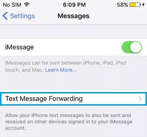 Опция пересылки текстовых сообщений на iPhone
