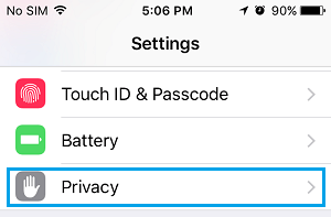Опция настроек конфиденциальности на iPhone