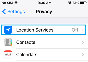 Параметр настроек служб определения местоположения на экране конфиденциальности iPhone