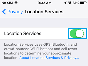 Включить службы определения местоположения на iPhone