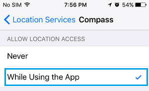 Разрешить приложению Compass доступ к местоположению на iPhone