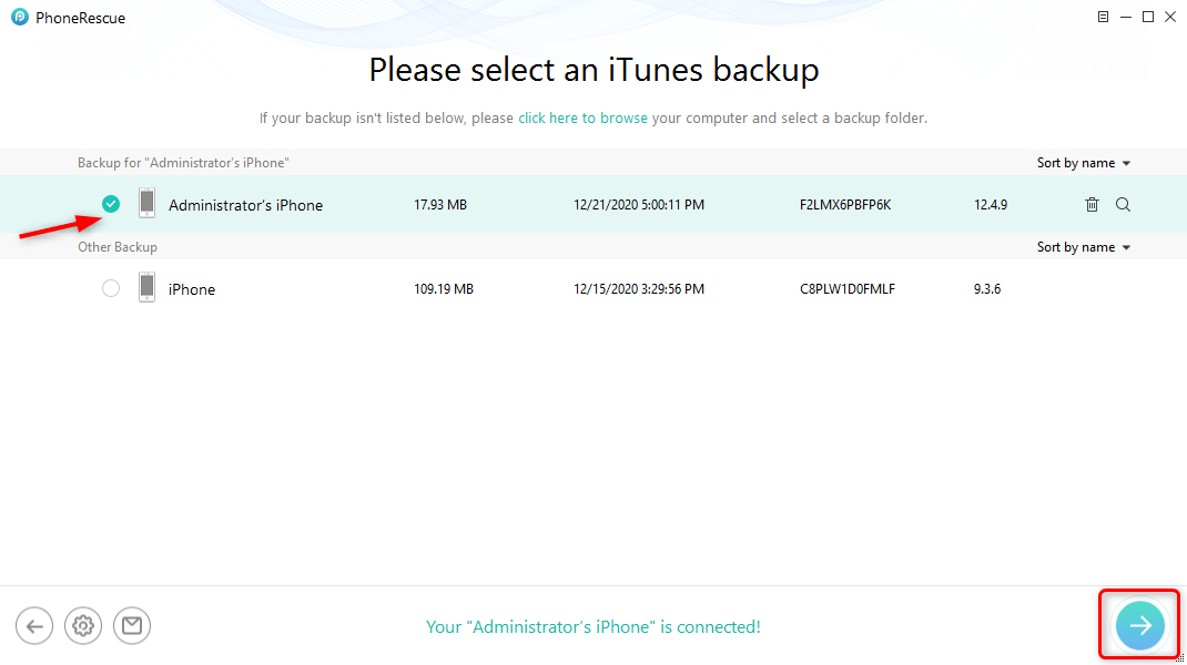 Choose an iTunes Backup