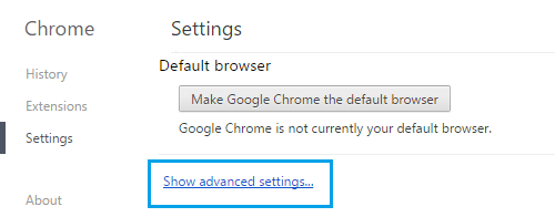 Показать параметр «Дополнительные настройки» в браузере Chrome