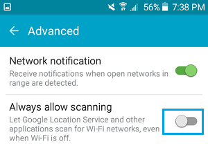 Отключить отслеживание местоположения для Wi-Fi на телефоне Android