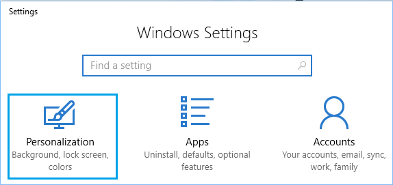 Параметр персонализации на экране настроек Windows
