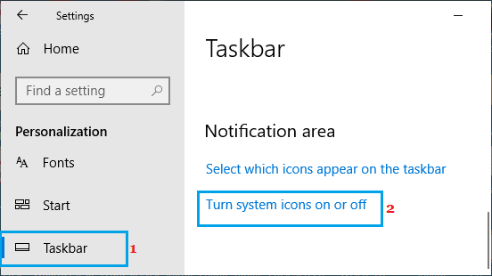 Включение или выключение системных значков в Windows