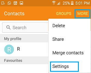 Опции и настройки в группе контактов на телефоне Android