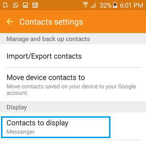 Контакты для отображения вкладки настроек на телефоне Android
