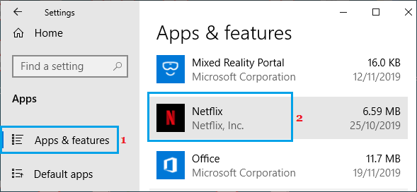 Приложение Netflix на экране настроек Windows