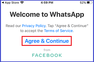 Примите Условия использования WhatsApp