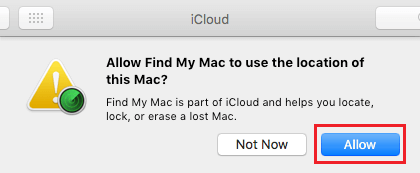 Разрешить Find My Mac использовать местоположение этого всплывающего окна Mac