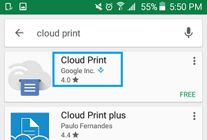 Приложение Google Cloud Print в магазине Google Play