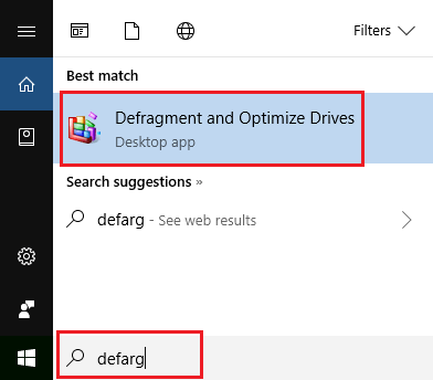 Откройте служебную программу оптимизации дисков с помощью поиска в Windows 10.