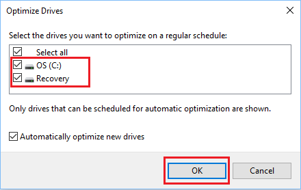 Выберите диски для оптимизации в Windows 10