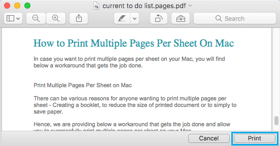 Вариант печати PDF-документа на Mac