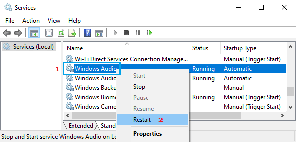 Перезагрузите Windows Audio Service