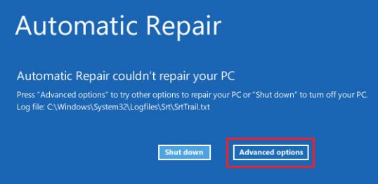 Расширенный вариант запуска на экране автоматического восстановления Windows