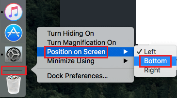 Измените положение док-станции слева направо от экрана на Mac