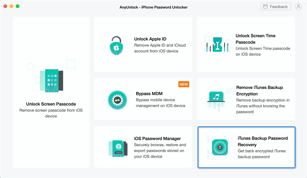 Как получить пароль для резервного копирования iTunes через AnyUnlock