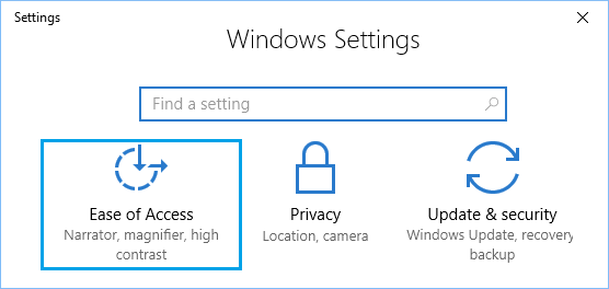 Вариант настройки легкости доступа в Windows 10