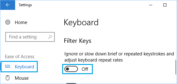 Отключить ключи фильтра в Windows 10